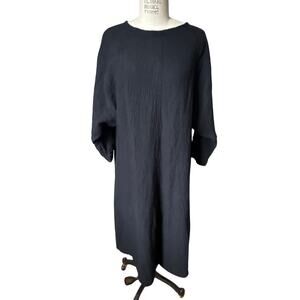 Elizabeth Suzann Long Sleeve Black Linen Midi Dress Size Large